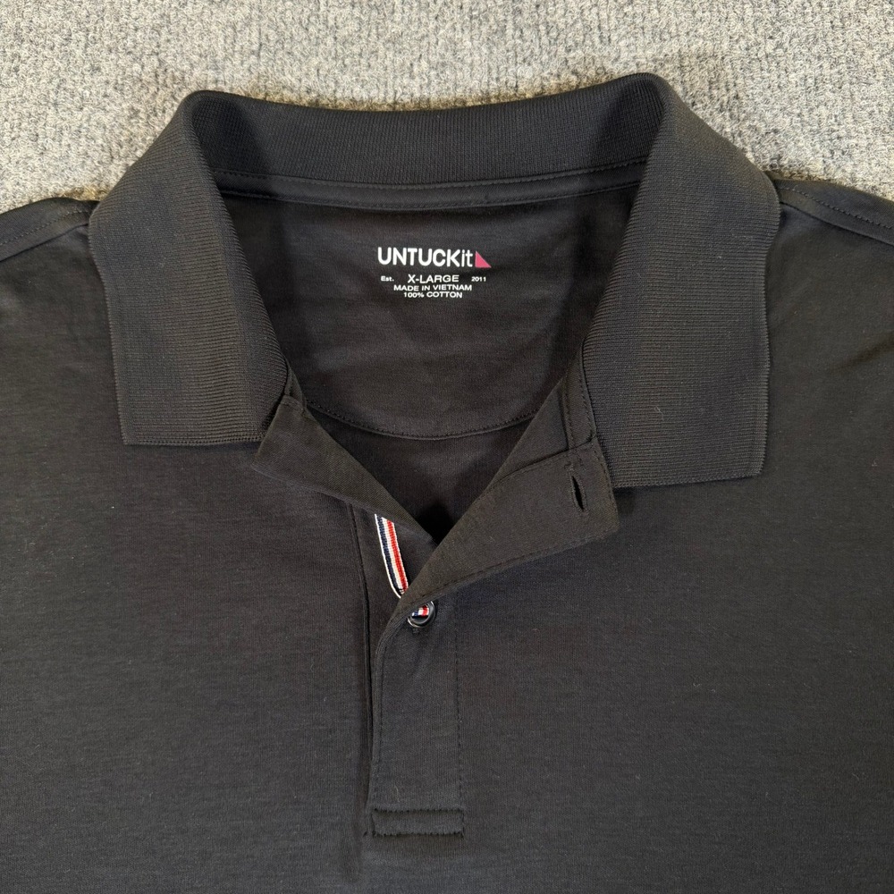 UNTUCKit Mens XL Black Cotton Short Sleeve Polo Shirt Grosgrain Trim Logo #3912